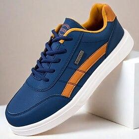 trendy blauwe en gele casual sneakers voor heren - comfortabel en stijlvol, perfect om de hele dag te dragen