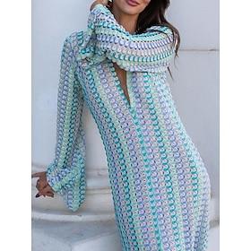 Women's Color Block V Neck Maxi Dress Short Sleeve Spring Fall