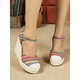 fargerike stripete espadrillesandaler for kvinner med ankelstropp - boho chic sommersko for fritids- og strandklær