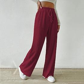 Women's Pants Trousers Straight Solid Color High Waist Full Length Dark Red Spring