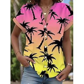Dames Overhemd Korte mouw V-hals Blozend Roze Zomer Lente Herfst