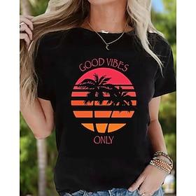 Dames T-shirt 100% katoen Casual Afdrukken Korte mouw Normale tops Dagelijks Zwart Zomer