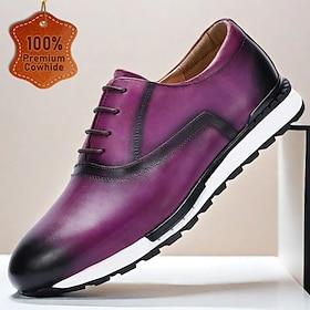 paarse leren sneakers met vetersluiting voor heren  veelzijdig voor casual en zakelijk casual
