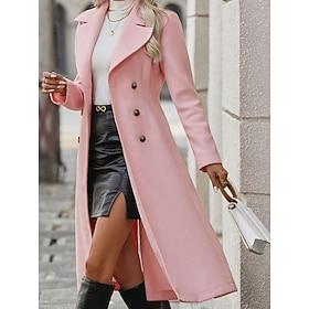 Dame Vinterfrakk Vinterjakke utendørs Gate Daglig Høst Vinter Lang Frakk Normal Hold Varm Pustende Moderne Stilfull Jakker Langermet Helfarge Med lommer Rosa