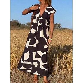 Women's Graphic V Neck Maxi Dress Sleeveless Summer Spring