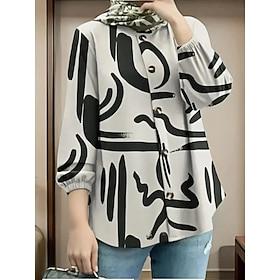 Women's Shirt Blouse Basic Casual Print Long Sleeve Regular Tops Shirt Collar Daily Black Blue Green Spring   Fall