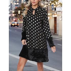 Dames Elegante jurk Mini-jurk Lapwerk Vetergat Formeel Revers Lange mouw Zwart Kleur