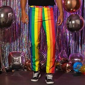 Voor heren Regenboog Gestreept Pakken Medium Taille Modieus Casual Buiten Vakantie Huis Vetoketju Zak Zomer Lente Herfst 3D-afdrukken Regenboog