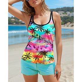 Women's Swimwear Tankini 2 Piece Swimsuit Backless Ombre Graphic U Neck Vacation Beach Wear Bathing Suits