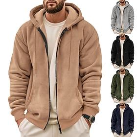 Men's Hoodie Zip Up Hoodie Waffle Hoodies Fleece Hoodie Black Army Green Navy Blue Khaki Gray Hooded Plain Pocket Sports Outdoor Daily Holiday Polyester Stree