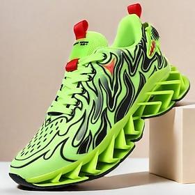 Neongroene vlam sneakers voor heren, opvallend golvend design met ademend bovenwerk en zachte zool, perfect voor streetwear en een actieve levensstijl