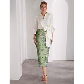 Sheath Column Ankle Length Beaded Eembroidered Formal Dresses Mother of the Bride Dress Cocktail Dresses Party Dresses Elegant Color Block High Split Long Slee