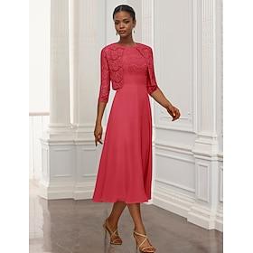 Two Piece Sheath / Column Dress Suit Mother of the Bride Dress Elegant Simple Jewel Neck Knee Length Stretch Fabric 3/4 Length Sleeve Jacket Dresses with Embro