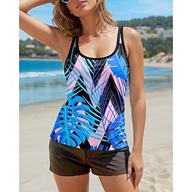 Women's Swimwear Tankini 2 Piece Swimsuit Backless Graphic U Neck Vacation Beach Wear Bathing Suits