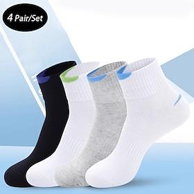 Herre 4 Par Multipakker Sokker Besetningssokker Joggesokker Hverdagssokker Svart Blå Farge Fargeblokk Feriereise Sport  Utendørs Daglig Grunnleggende Normal Vå