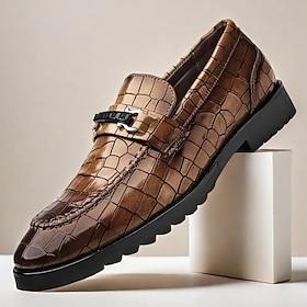 Stylish Brown Crocodile Embossed Loafers with Metal Buckle for Men Perfect for Business and Casual Wear