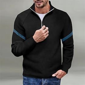 Herre Genser Kvart glidelås genser Svart Rød Blå Kamel Brun Halv glidelås Fargeblokk Lapper Sport Utendørs Daglig Ferie Polyester Gatemote Grunnleggende Friti
