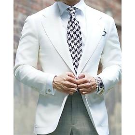 Men's Blazer Business Cocktail Party Wedding Party Fashion Casual Spring Fall Polyester Solid Color Buttons Pocket Comfortable Single Breasted Blazer White
