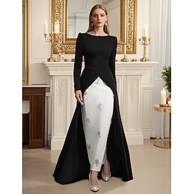 Sheath / Column Evening Gown Elegant Dress Formal Wedding Guest Floor Length Long Sleeve Off Shoulder Nylon with Rhinestone 2024