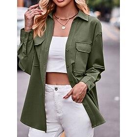 Women's Shirt Stylish Casual Long Sleeve Regular Tops Shirt Collar Party Work Daily Army Green Red Camel Spring Fall Winter