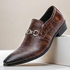 Stylish Brown Crocodile Embossed Loafers with Metal Buckle for Men Perfect for Wedding, Business and Casual Wear