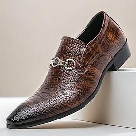 Stylish Brown Crocodile Embossed Loafers with Metal Buckle for Men  Perfect for Wedding, Business and Casual Wear