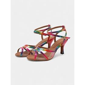 livlige fargerike latinske dansesko for kvinner med myk semsket såle og klar stropp  perfekt for trening og forestillinger