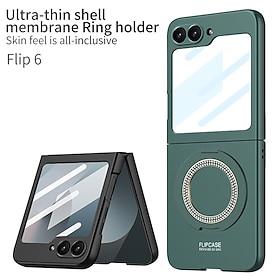 telefoon hoesje Voor Samsung Galaxy Z Flip 5 Achterkant met standaard Schokbestendig Retro Gehard glas PC