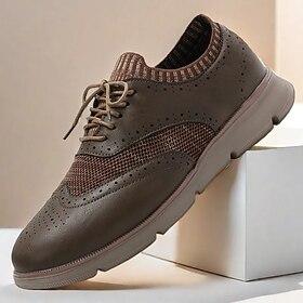 Bruine oxford sneakers van imitatieleer voor heren met ademend mesh-ontwerp – lichtgewicht casual schoenen voor werk, reizen en dagelijks comfort