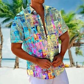 Herren Farbverlauf Geometrisch Lässiges Hemd Knopfhemd Aloha-Shirt Kurzarm Hawaiianisch Resort Urlaub Casual Sommer Frühling Umlegekragen Knopf hoch Blau