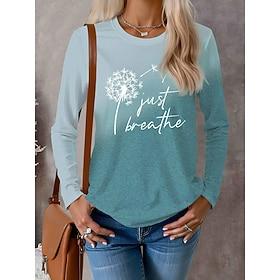 Dames T-shirt Modieus Modern Casual Afdrukken Lange mouw Normale tops Strakke ronde hals Dagelijks Weekend blauw Herfst Winter