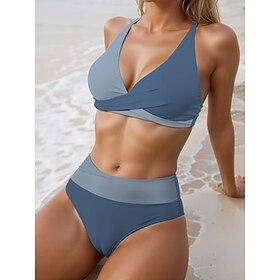 dames badmode contrasterende kleur bikini badpak effen kleur elegante mode badpakken