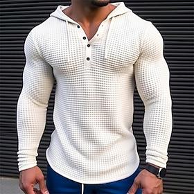 Men's Waffle Shirt T Shirt Tee Top Long Sleeve Shirt Long Sleeve Hooded Spring Fall Plain Fashion Designer Basic Vacation Street Going out White khaki Light