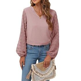 Women's Blouse Elegant Stylish Casual Long Sleeve Regular Tops V Neck Vacation Work Daily Pink Royal Blue Spring Fall