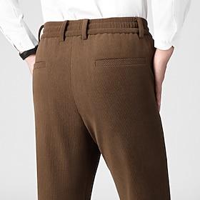 Men's Dress Pants Corduroy Pants Trousers Chinos Pocket Drawstring Elastic Waist Solid Color Comfort Formal Party Work Fashion Classic Style Black Navy Blue Mi