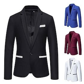 Men's Blazer Business Cocktail Party Wedding Party Fashion Casual Spring   Fall Cotton Blend Color Block Patchwork Buttons Comfortable Single Breasted Blazer B