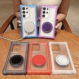 telefoon hoesje Voor Samsung Galaxy S24 Ultra S24 Plus S24 Achterkant met standaard Magnetisch Ondersteuning draadloos opladen Retro TPU PC
