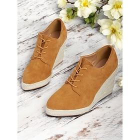 Women's Stylish Camel Suede Wedge Oxfords with Rope Sole  Perfect for Casual and Dressy Occasions