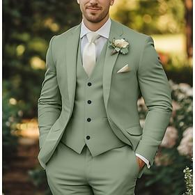 Men's Tuxedos Suits Beach Wedding Spring Wedding Champagne Sage Spring  Summer Suit Fashion Formal Solid Colored Tailored Fit 3 Piece Single Breasted Two-butto