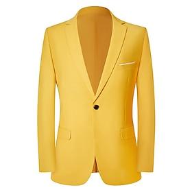 Men's Blazer Jacket Sport Coat Business Solid Color Yellow Regular Fit