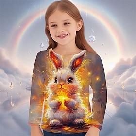 Easter Girls' 3D Graphic Animal Rabbit T shirt Tee Long Sleeve Spring Fall Fashion Basic Kids 4-12 Years Crew Neck Outdoor Casual Daily Regular Fit