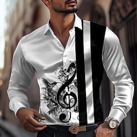Men's Striped Musical Notes Satin Shirt Dress Shirt Button Up Shirt Long Sleeve Fashion Casual Vacation Daily Evening Party Summer Spring Fall Turndown Collare
