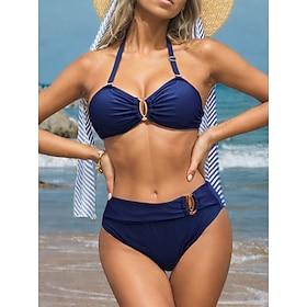 Women's Normal Swimwear Bikini Swimsuit 2 Piece Beach Wear Summer Plain Sleeveless Bathing Suits
