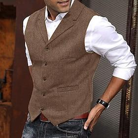 Men's Vest Gilet Wedding Event / Party Daily Fashion Business Spring   Fall Buttons Pocket Polyester Comfortable Solid Color Single Breasted One-button Lapel R