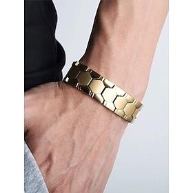 Men's Hexagonal Stainless Steel Bracelet – Modern Gold-Tone Wristband for Casual and Formal Occasions