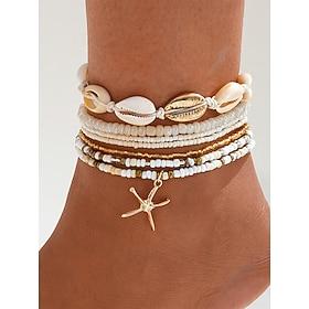 Boho Beach Anklet Set for Women – Multi-Layer Shell and Beaded Design with Starfish Charm, Perfect for Summer, Vacations and Beachwear