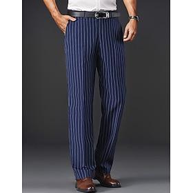 Men's Trousers Dress Pants Suit Pants Pocket Stripe Straight Leg Plain Wrinkle Resistant Breathable Full Length Formal Wedding Party Fashion Classic Style Blac