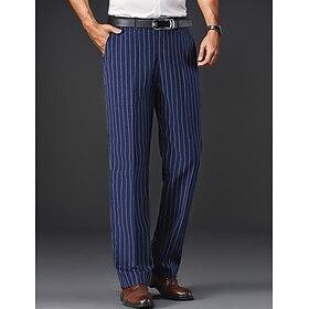 Men's Trousers Dress Pants Suit Pants Pocket Stripe Straight Leg Plain Wrinkle Resistant Breathable Full Length Formal Wedding Party Fashion Classic Style Blac