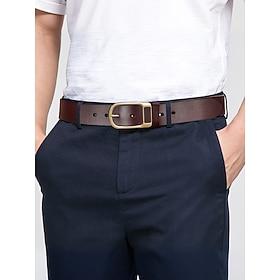 Men's Genuine Leather Belt with Gold Buckle – Classic Vintage Design for Weddings, Casual, and Formal Wear