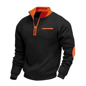 Men's Sweatshirt Quarter Zip Sweatshirt Black Burgundy Navy Blue Light Grey Dark Gray Half Zip Plain Sports  Outdoor Daily Holiday Polyester Streetwear Cool Ca